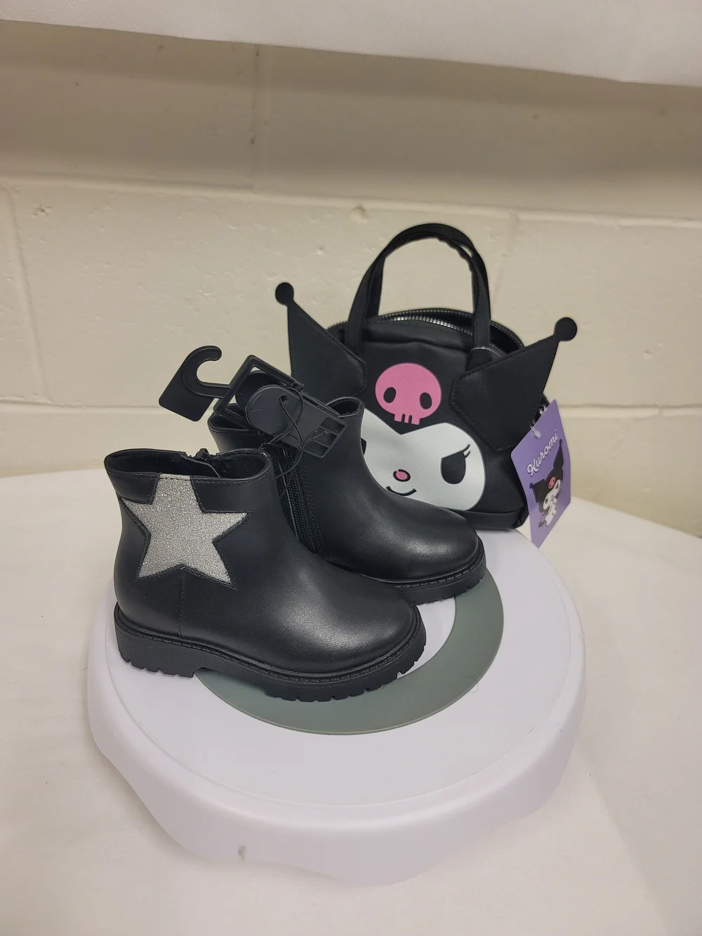 No Boundaries Black Kids Ankle Boots with Silver Star & Kuromi Bag